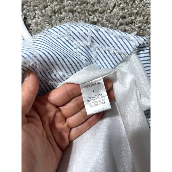 THML Womens Large Blue & White Sleeveless Embroidered Shift Dress - Picture 10 of 13